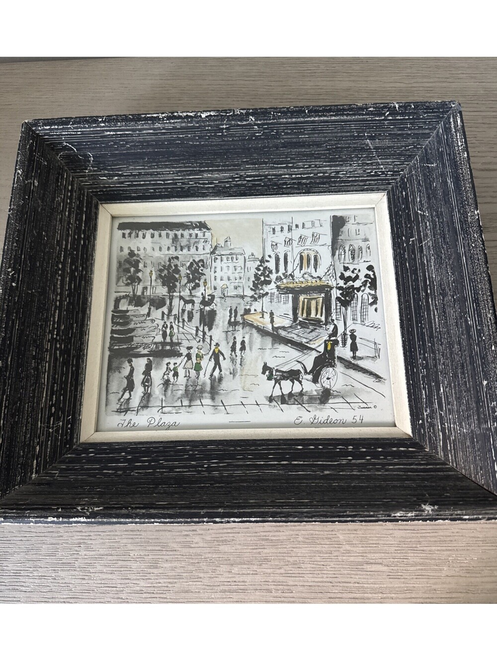 Vintage Mid Century E Gideon 54 The Plaza NYC Lithograph Framed Art Print MCM
